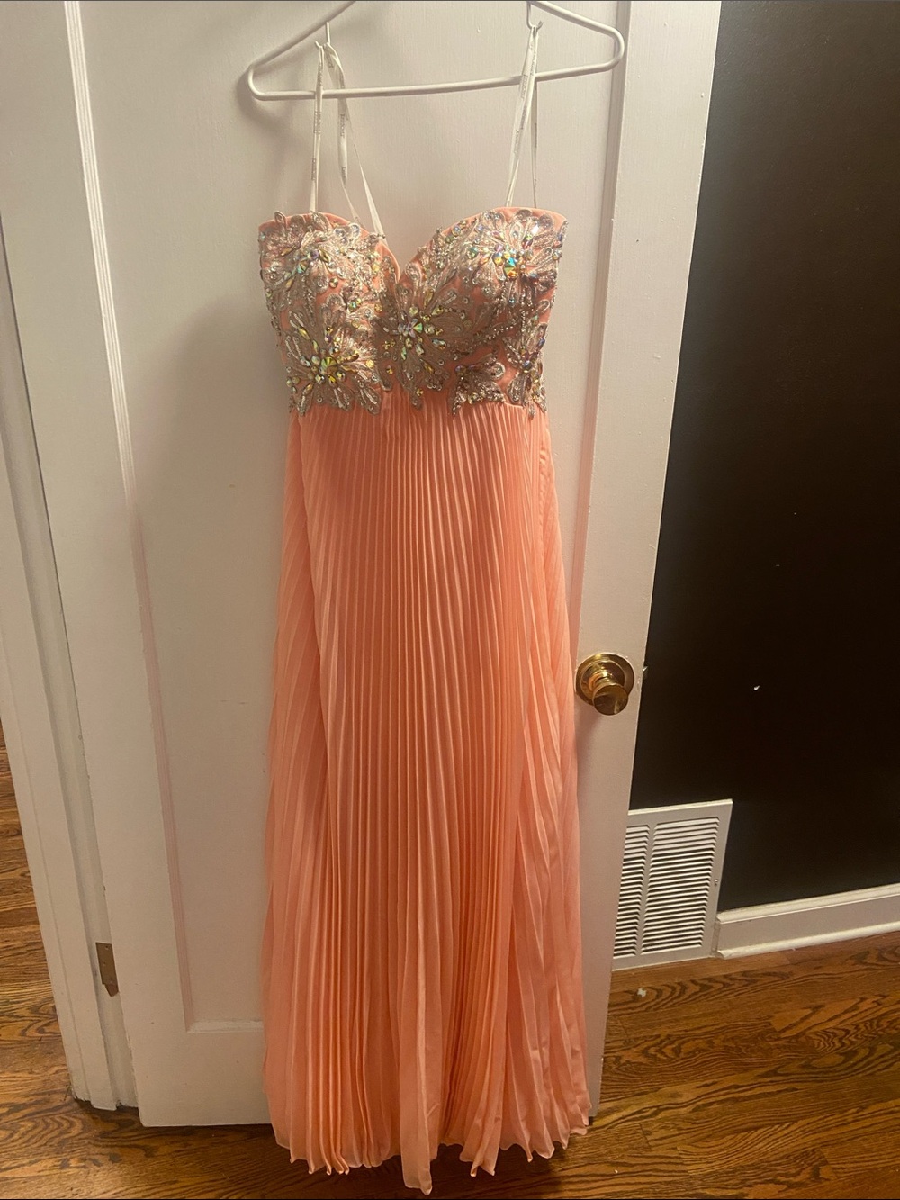 Tony Bowls Strapless Peach Beaded Prom Gown